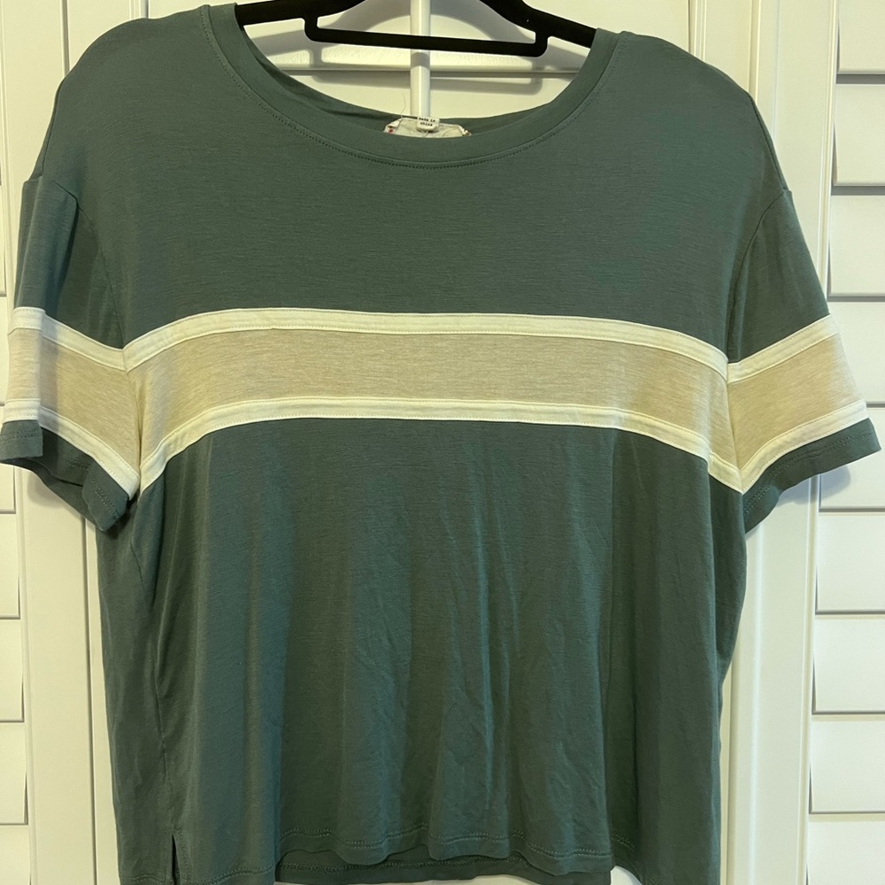 Green and Tan Band Stripe Top!